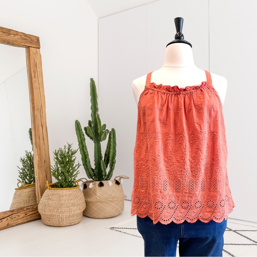 Sundance Ruffle Front Embroidered Eyelet Tank Top